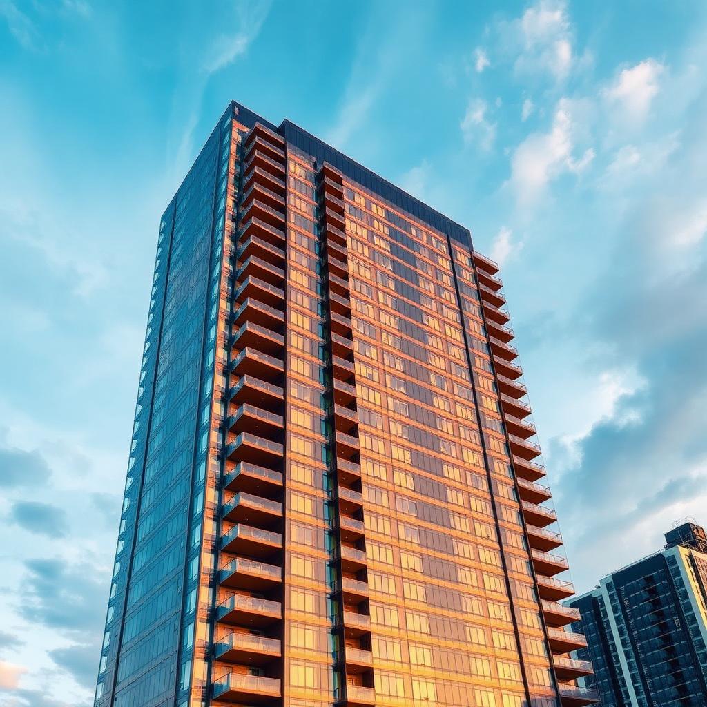 Modern high-rise building at golden hour